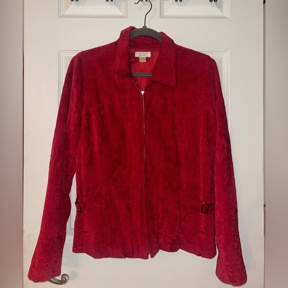 Christopher & Banks Jackets & Blazers - ❣️Christopher & Banks Red Jacquard Zip Up Jacket Large❣️